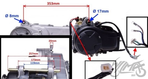 SILNIK 2T 50cc ZIPP LONGIJA KEEWAY ROMET BENZER FERRO KOŁO 12/13 CALI