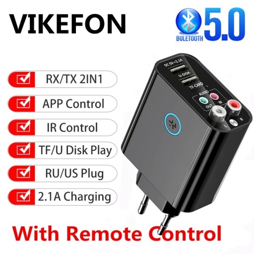 АДАПТЕР VIKEFON BLUETOOTH 5.0 AUX+RCA ПУЛЬТ ДИСТАНЦИОННОГО УПРАВЛЕНИЯ