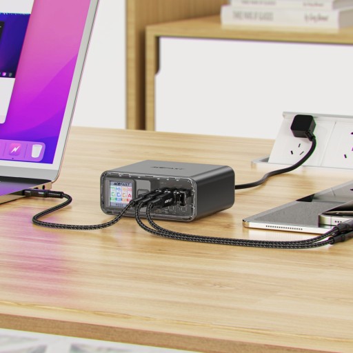 Зарядное устройство GaN PD 218 Вт с 4 портами 3x USB-C + USB-A, серый