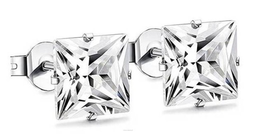 Серьги из нержавеющей стали ART квадратные с белым цирконием SQUARE 8 мм