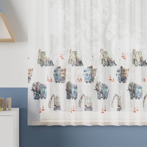 Firany Woalowe Firana Gotowa z Taśmą Marszczącą Dziecięca Auta sz570x120