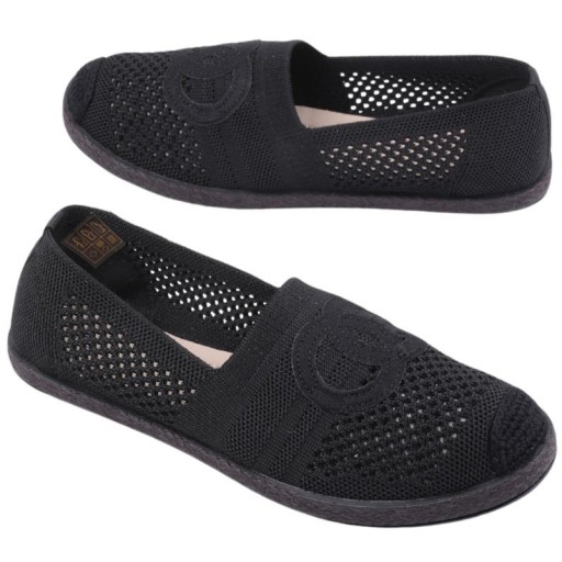 CZARNE ESPADRYLE DAMSKIE AŻUROWE PÓŁBUTY WSUWANE PŁASKIE TRAMPKI TENISÓWKI