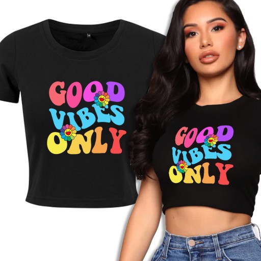 Топ короткая женская футболка GOOD VIBES ONLY Patterns L
