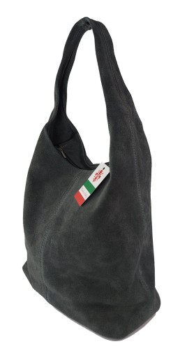 Большая замшевая итальянская сумка на молнии Vera Pelle Grey
