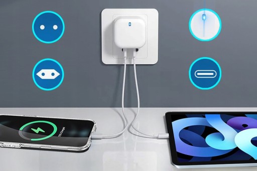 ZASILACZ SIECIOWY DO TELEFONU GNIAZDO C 40W 2xUSB-C PD Z MOCNYM KABLEM 5W1