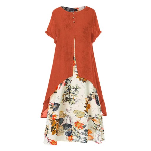 Plus Size Women's Summer Loose Printed Fake Two-Pi