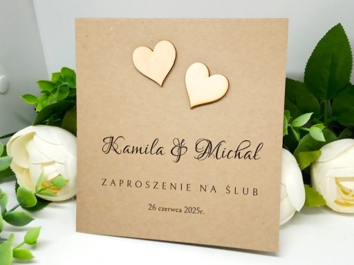 ZS12 *2 E Zaproszenie na ślub ślubne z drewnianymi sercami