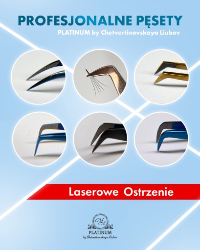 Pęseta do przedłużania rzęs prosta ze wzorem PLATINUM różowa