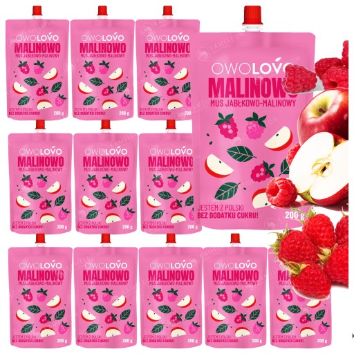 OWOLOVO mus owocowy MALINOWO jabłkowo-malinowy BEZ CUKRU 200g x12 2,4KG HIT