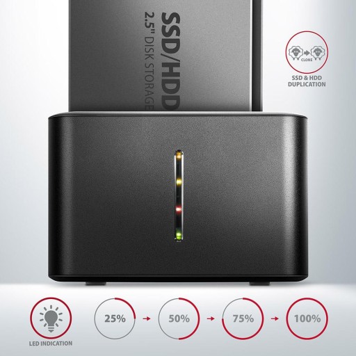 Док-станция USB-A 3.2 Gen1 для 2 твердотельных/жестких дисков SATA 6 Гбит/с 2,5 дюйма с функцией клонирования