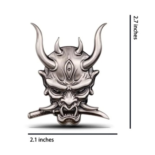 Metalowa naklejka na samochód, naklejka na maskę Hannyi, emblemat wojownika Ghost Fangs, diabeł