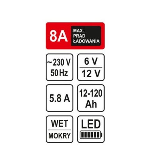 АККУМУЛЯТОРНЫЙ ВЫПРЯМИТЕЛЬ 6В 12В 8А 120Ач WET LED