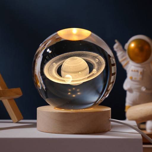 1 шт. USB-кабель с 3D луной/небом и хрустальным шаром, деревянная основа