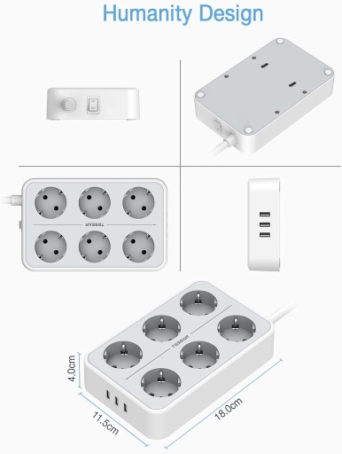 РАЗЪЕМ ПИТАНИЯ 6 РОЗЕТОК + 3USB 3600ВТ КОМПАКТНЫЙ