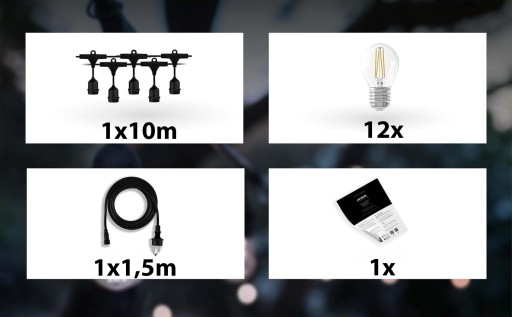 Садовая гирлянда 10M 10X LED лампа E27 + водонепроницаемый кабель