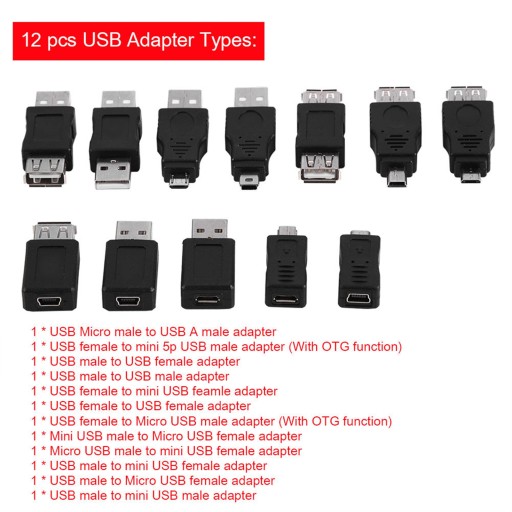 В упаковке 12 шт. USB2.0 микро/мини-папа-мама C-адаптеры-преобразователи