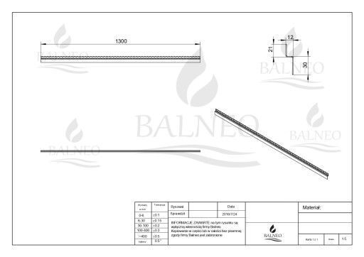 НАКЛОННАЯ ПОЛОСКА BALNEO INOX 130 СМ ФРОНТАЛЬНАЯ