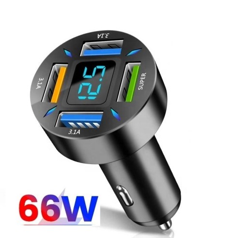 БЫСТРОЕ АВТОМОБИЛЬНОЕ ЗАРЯДНОЕ УСТРОЙСТВО 4xUSB 7A (3xQC) МОЩНЫЙ 66ВТ БЫСТРЫЙ КАБЕЛЬ 3-В-1