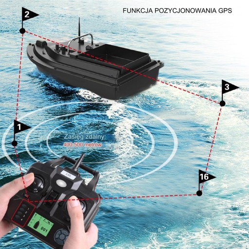 ŁÓDKA ZANĘTOWA GPS 500m PROFESJONALNA 10 000mAh Pilot LCD KIPER XXL 2kg
