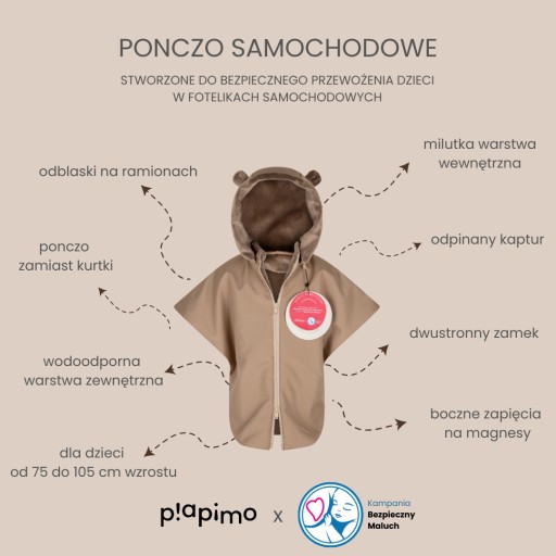 WODOODPORNE PONCZO SAMOCHODOWE COCCINELLA 75X100 CM PIAPIMO OD 0-4 LAT