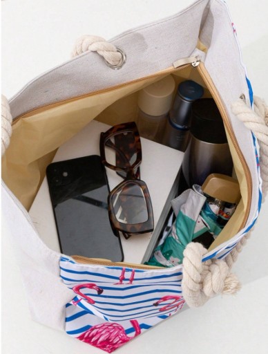 TORBA PLAŻOWA Z UCHWYTEM ZAPINANA ZAMEK SHOPPER TOREBKA NA PLAŻĘ PIKNIK MIX