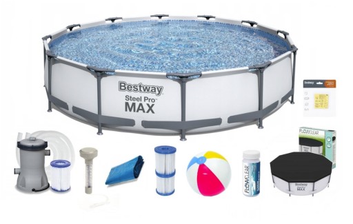 Каркасный бассейн Bestway Steel Pro MAX 366х76см 15в1 крышка, пол, насос