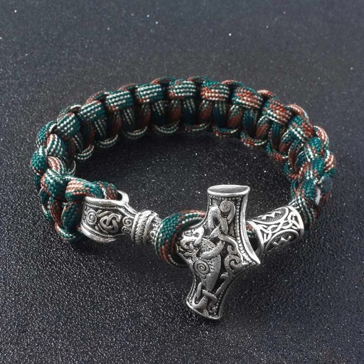 Браслет THOR'S Hammer, Nordic Viking, металлическая оплетка, якорь, Руны 24ч