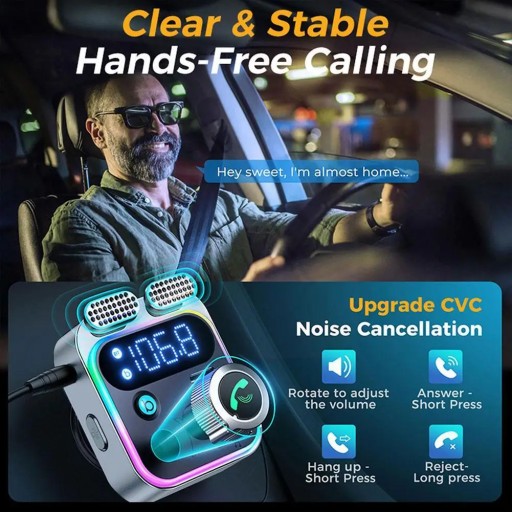 2023 Bluetooth 5.2 FM/AUX Автомобильный адаптер передатчика Bluetooth для