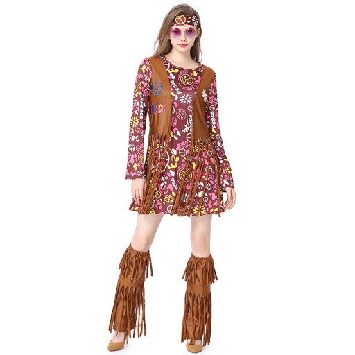 Kostium Halloween Hippie Tassel Czteroczęściowy strój hip-hopowy