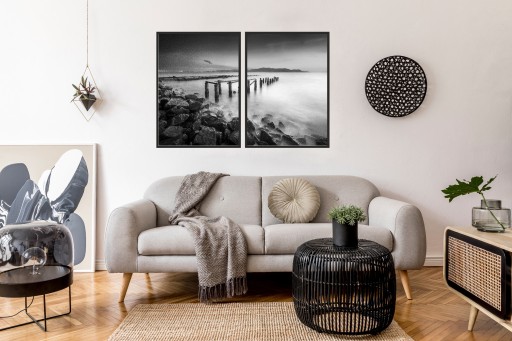 plakat 60x40 dyptyk minimalizm morze czarno biały