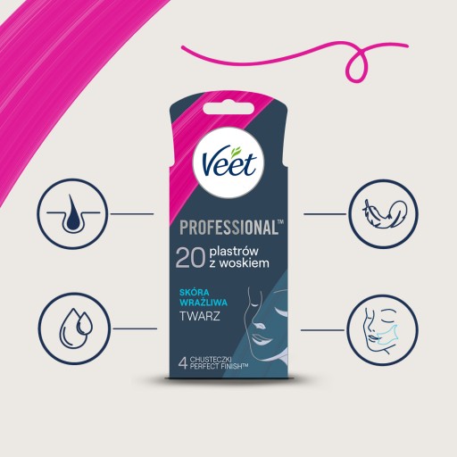 Veet Professional PLASTRY DO DEPILACJI TWARZY z Woskiem Miękka Skóra 20 szt