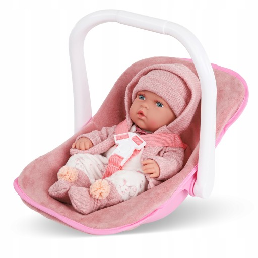 КУКЛА-МЛАДЕНЕЦ 30 СМ, РЮКЗАК, ДЕТСКОЕ КРЕСЛО KINDERPLAY, РОЗОВАЯ ОДЕЖДА — КОМПЛЕКТ
