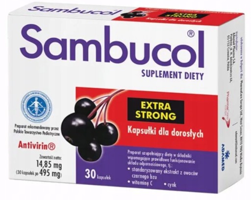 Sambucol Extra Strong Czarny Bez Witamina C Cynk 30 kapsułek