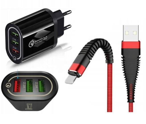 Быстрое настенное зарядное устройство QC 3.0, 3 кабеля USB + USBC TYPE C, быстрая зарядка
