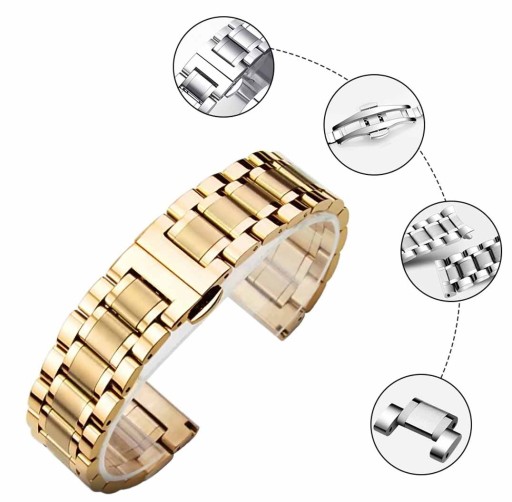 21 mm Bransoleta zegarka Złota Stal Pełne Ogniwa
