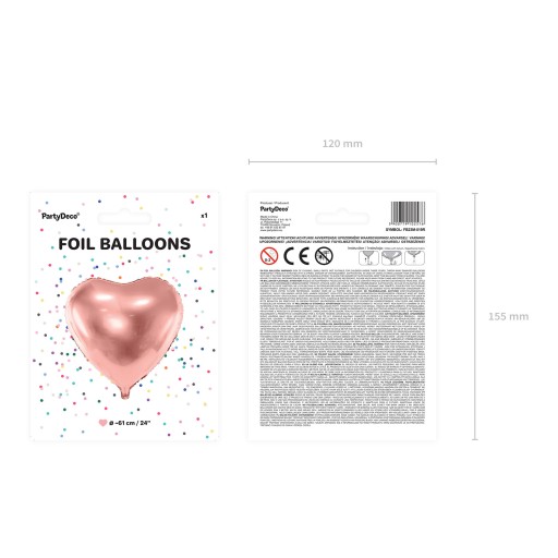 Фольгированный шар HEART, розовое золото, 61 см