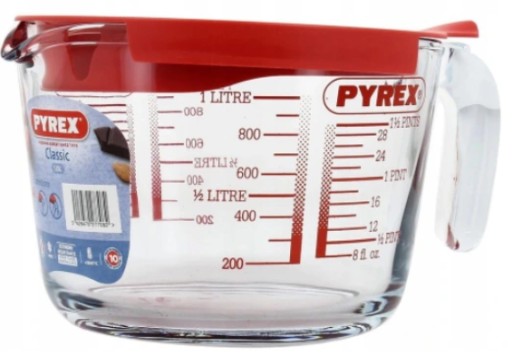 КУВШИН ИЗ ТЕРМОСТОЙКОГО СТЕКЛА С МЕРНОЙ МЕРКОЙ, ШКАЛА PYREX ОБЪЕМОМ 1 Л, С СИЛИКОНОВОЙ КРЫШКОЙ