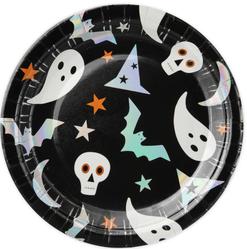 HALOWEEN Бумажные ТАРЕЛКИ черные с призраками 18см 6 шт.