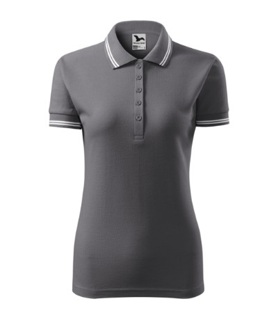 ELEGANCKA Damska Koszulka POLO stalowa XL z Kontrastowymi Elementami