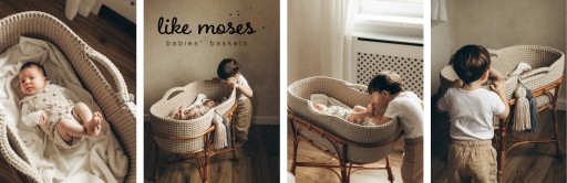Kosz Mojżesza Like Moses - KREMOWY + JASNY SZARY + biały bujak do kosza
