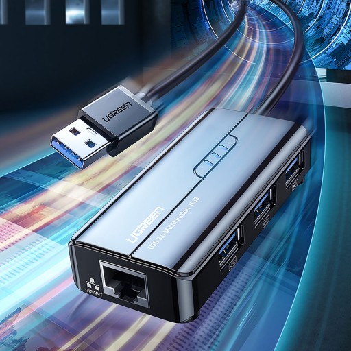 UGREEN — сетевой адаптер Ethernet с USB-концентратором — RJ45 1000 Мбит/с / 3 порта USB 3.0