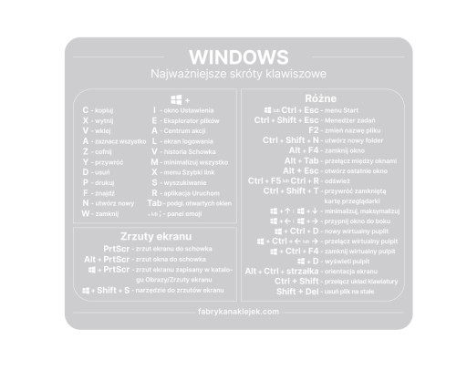 Наклейка «KEY Shortcuts» для ноутбука, белого цвета, УФ