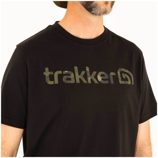 Футболка для рыбалки Хлопковая футболка с логотипом Trakker CR, черный камуфляж, размер L
