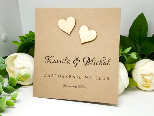 ZS12 *2 E Zaproszenie na ślub ślubne z drewnianymi sercami