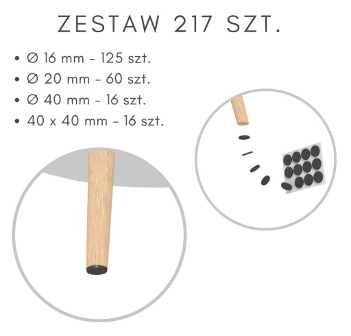 Podkładki filcowe, filc pod meble, zestaw 217 szt.