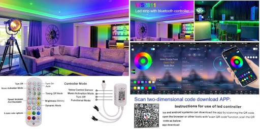 STEROWNIK Bluetooth SP002E KONTROLER MUZYCZNY WS2811, WS2812B + pilot