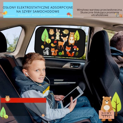 OSŁONA PRZECIWSŁONECZNA ELEKTROSTATYCZNA DO SZYBY + ŚCIERKA Z TORBĄ x2 SZT