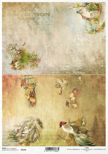 ITD Collection - Рисовая бумага для декупажа R2190 - Цыплята Rooster Village - A4