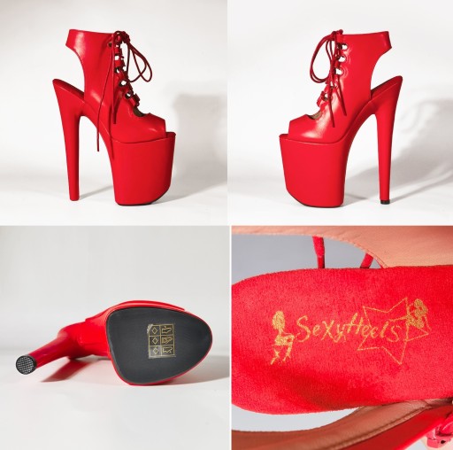 SZPILKI Na Platformie CZÓŁENKA DAMSKIE BOTKI CZERWONE POLE DANCE 20CM r.37