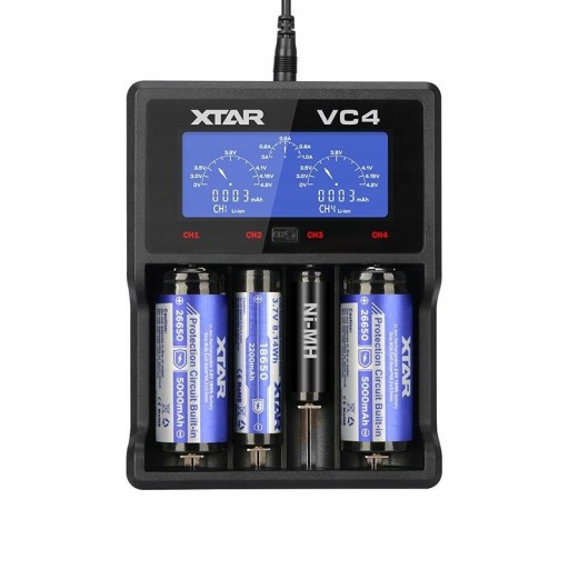 XTAR Зарядное устройство для VC4 Li-ION Ni-MH аккумуляторов 4 канала USB 18650 26650
